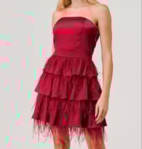 Image 1 of Red Tiered Fringe Mini Dress