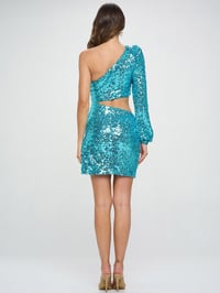 Image 1 of Blue Sequin One Shoulder Dress