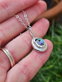 Image 4 of Blue Lagoon - Blue Paua Shell & Sterling Silver Pebble Necklace 