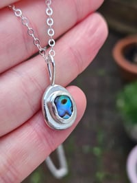 Image 1 of Blue Lagoon - Blue Paua Shell & Sterling Silver Pebble Necklace 