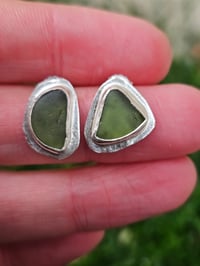 Image 3 of Green Cornish Seaglass Stud Earrings 