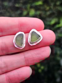 Image 2 of Green Cornish Seaglass Stud Earrings 