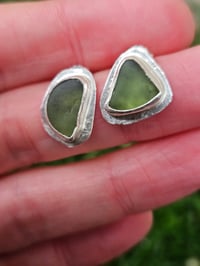 Image 1 of Green Cornish Seaglass Stud Earrings 