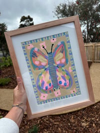 Image 1 of Butterfly and floral framed original art 