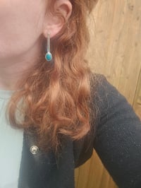 Image 3 of Ocean Breeze - Chrysocolla Gemstone & Sterling Silver Stud Earrings 