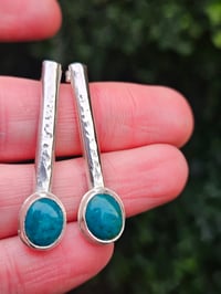 Image 7 of Ocean Breeze - Chrysocolla Gemstone & Sterling Silver Stud Earrings 