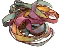 Image 5 of 1PC. FALL LEAVES 42" hand dyed wrist wrap bracelet silk ribbon//Yoga wrist wrap bracelet ribbon