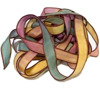 Image 1 of 1PC. FALL LEAVES 42" hand dyed wrist wrap bracelet silk ribbon//Yoga wrist wrap bracelet ribbon