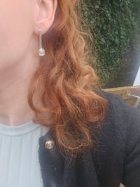 Image 2 of Cushion Cut Rose Quartz Bar Stud Earrings 