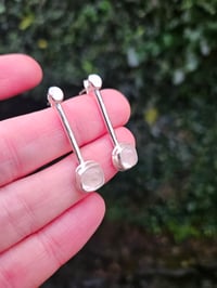 Image 4 of Cushion Cut Rose Quartz Bar Stud Earrings 