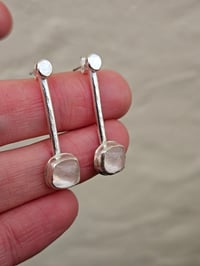 Image 6 of Cushion Cut Rose Quartz Bar Stud Earrings 