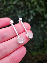 Image 5 of Cushion Cut Rose Quartz Bar Stud Earrings 