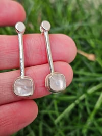 Image 1 of Cushion Cut Rose Quartz Bar Stud Earrings 
