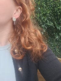 Image 2 of White Cornish Seaglass & Garnet Gemstone Stud Earrings 