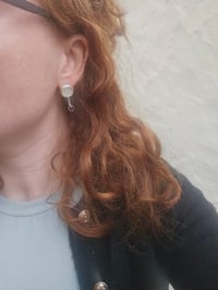 Image 5 of White Cornish Seaglass & Garnet Gemstone Stud Earrings 