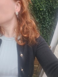 Image 6 of White Cornish Seaglass & Garnet Gemstone Stud Earrings 