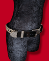 Leather Belt with Double Buckle and Silver Standard Cones Studs