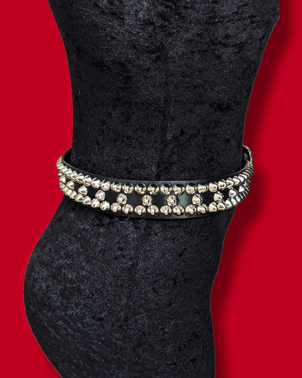 Leather Belt with Western Buckle and Silver Standard Cones Studs