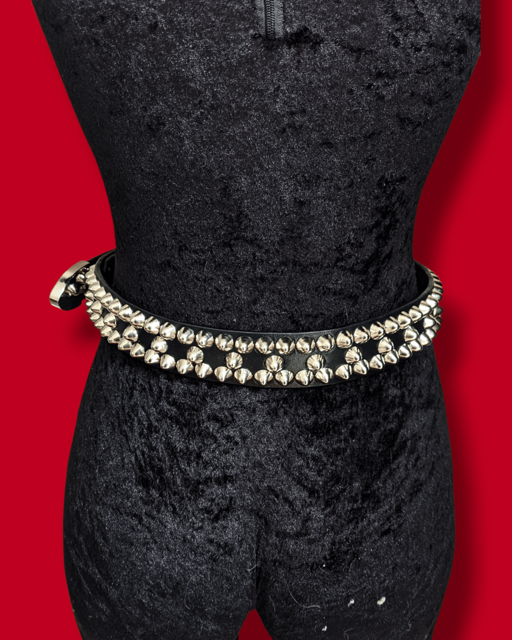 Leather Belt with Western Buckle and Silver Standard Cones Studs