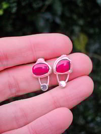 Fuschia Pink Agate Gemstone & Sterling Silver Stud Earrings 