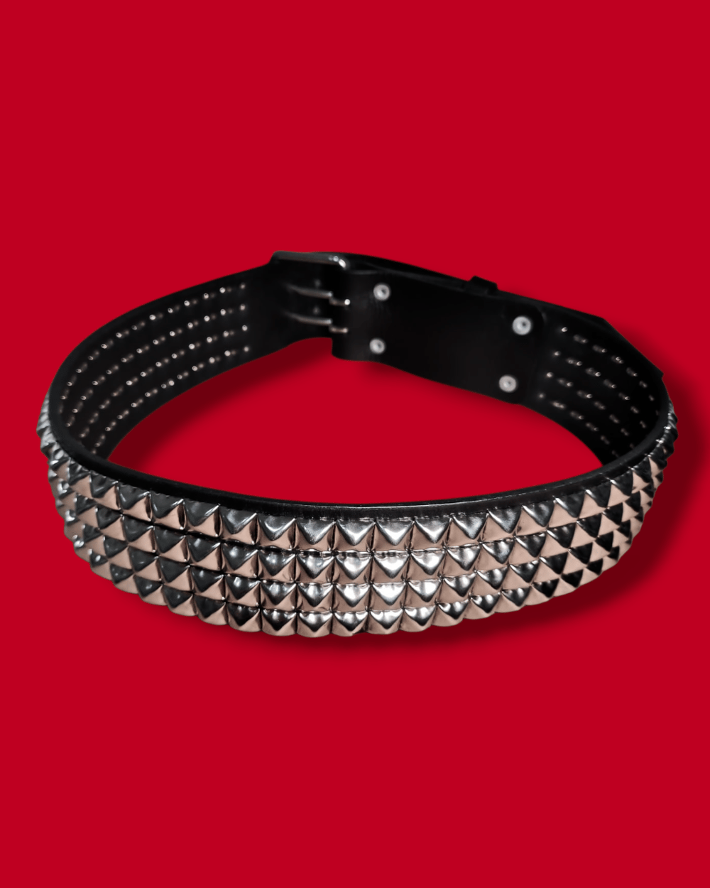 Black Leather Belt with four row Standard Silver Pyramid Studs