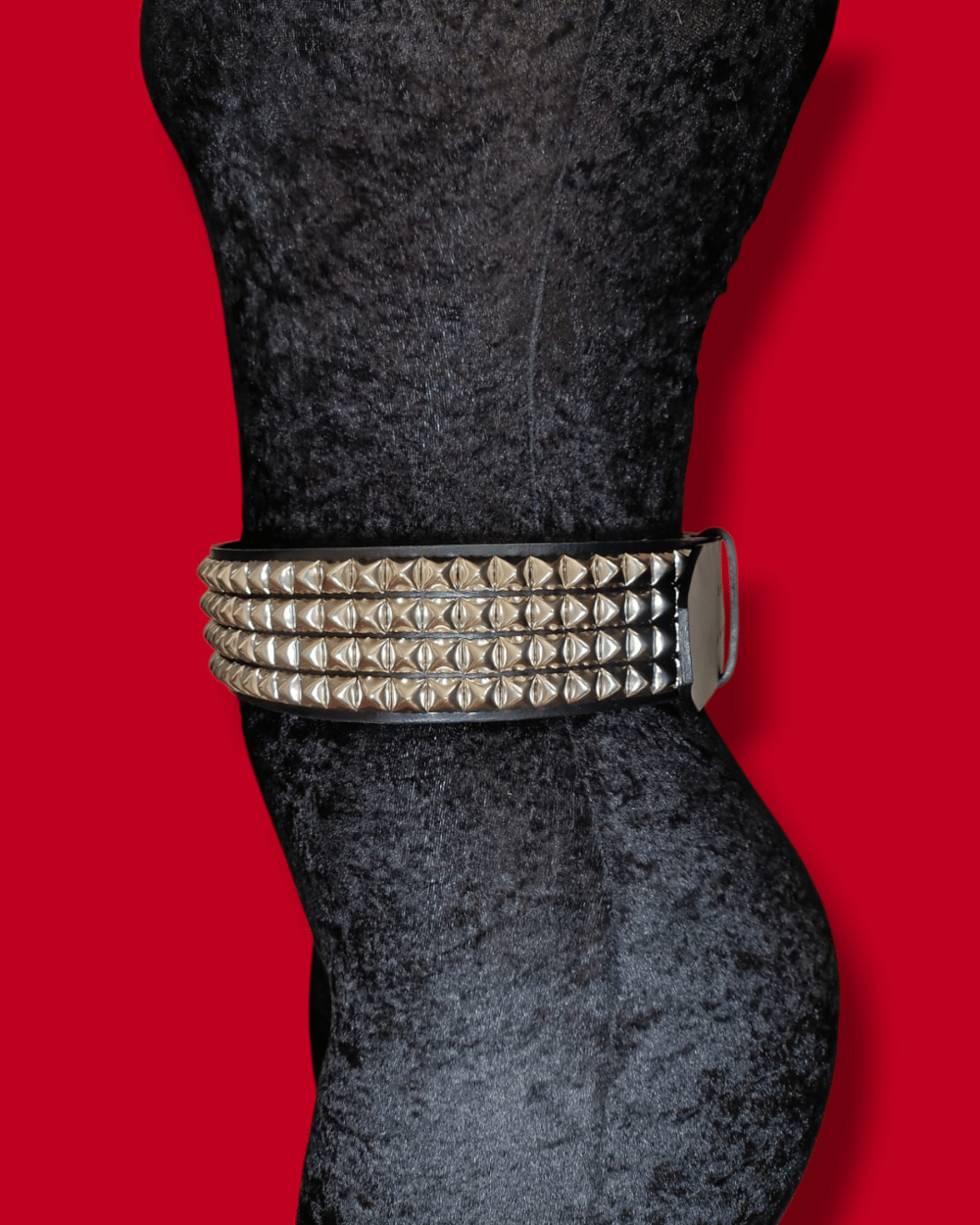 Black Leather Belt with four row Standard Silver Pyramid Studs