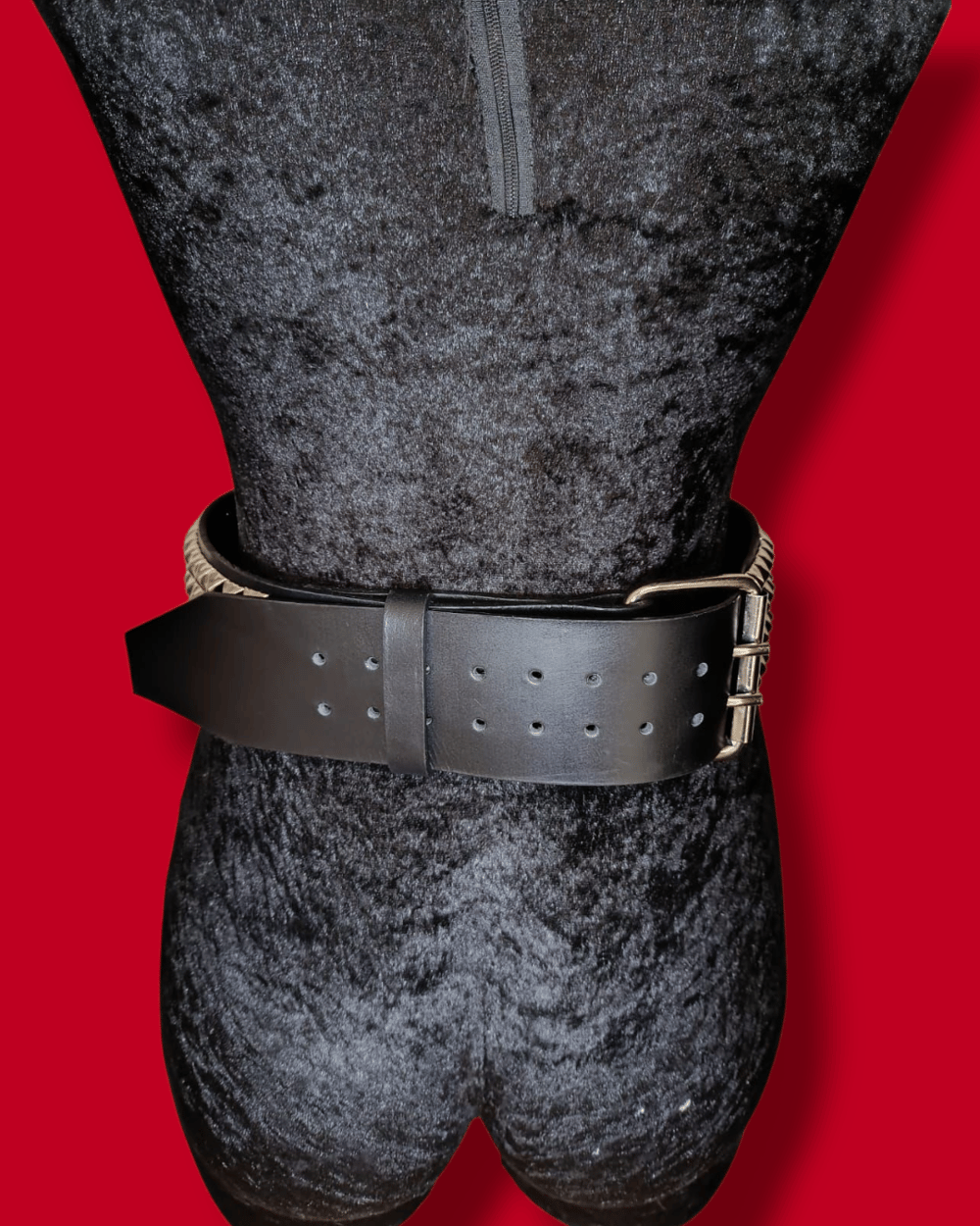 Black Leather Belt with four row Standard Silver Pyramid Studs