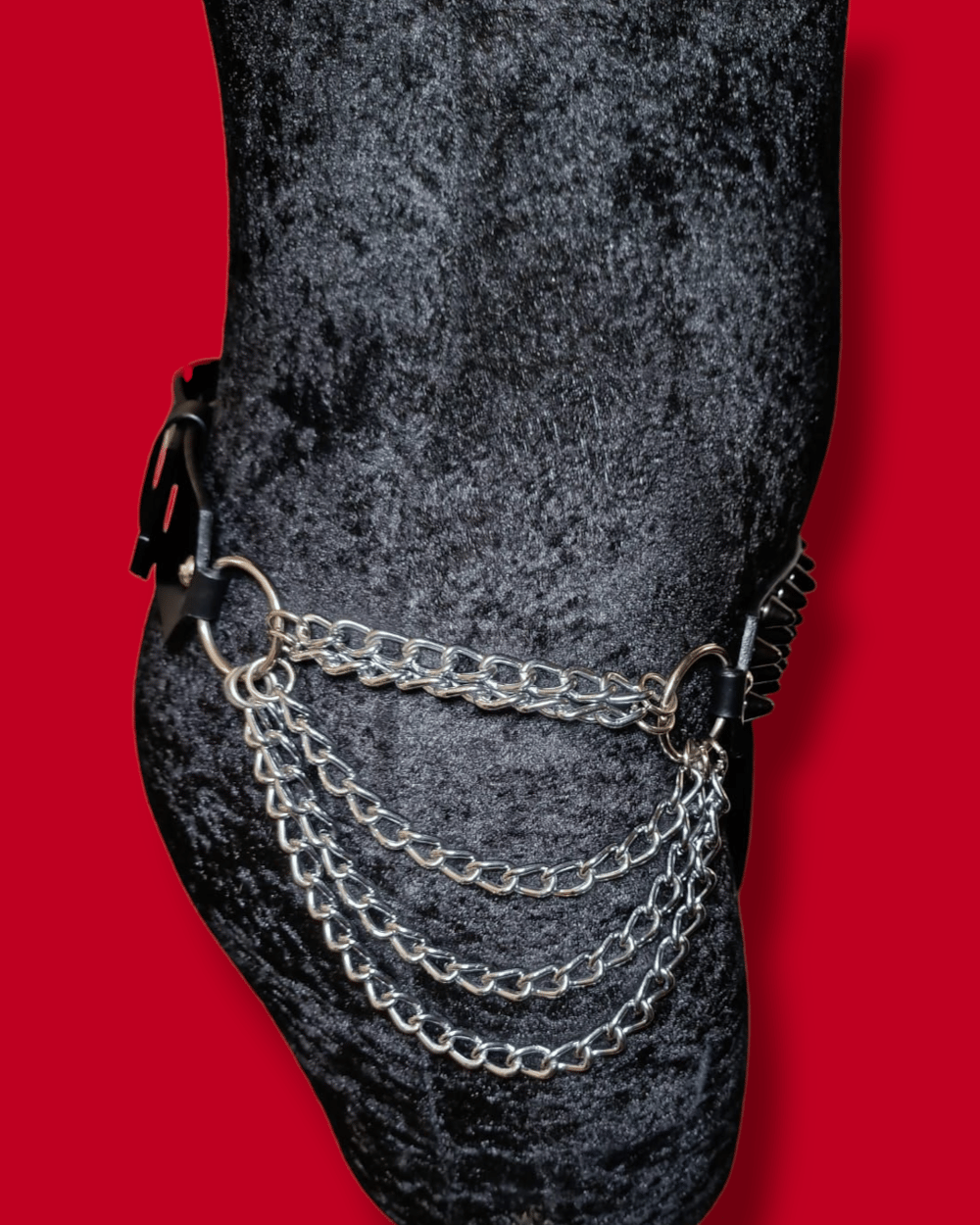 Leather Belt with Hip Chains and Cones Tall Black Metal