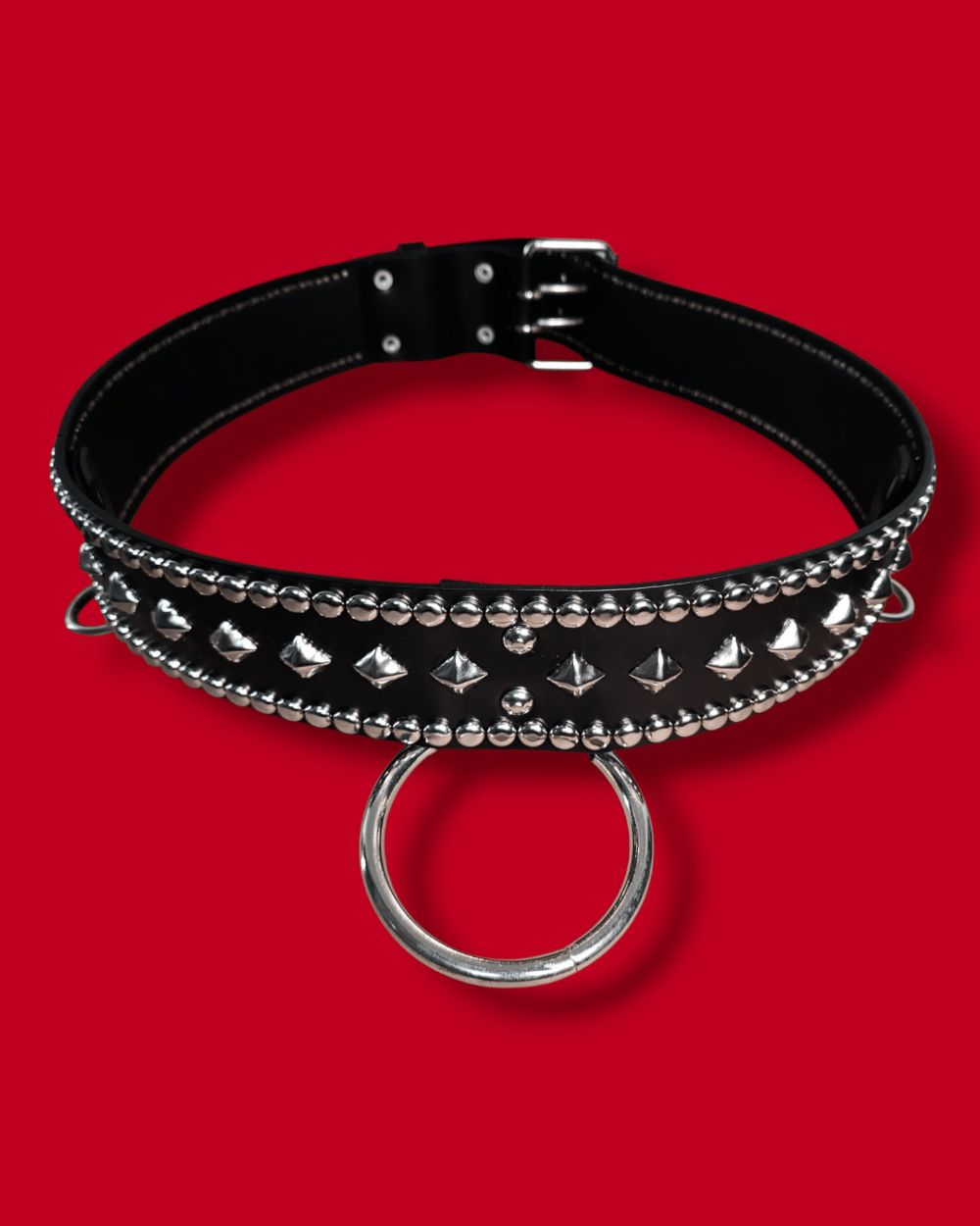 Black Leather Belt with Studs & Large O-Ring