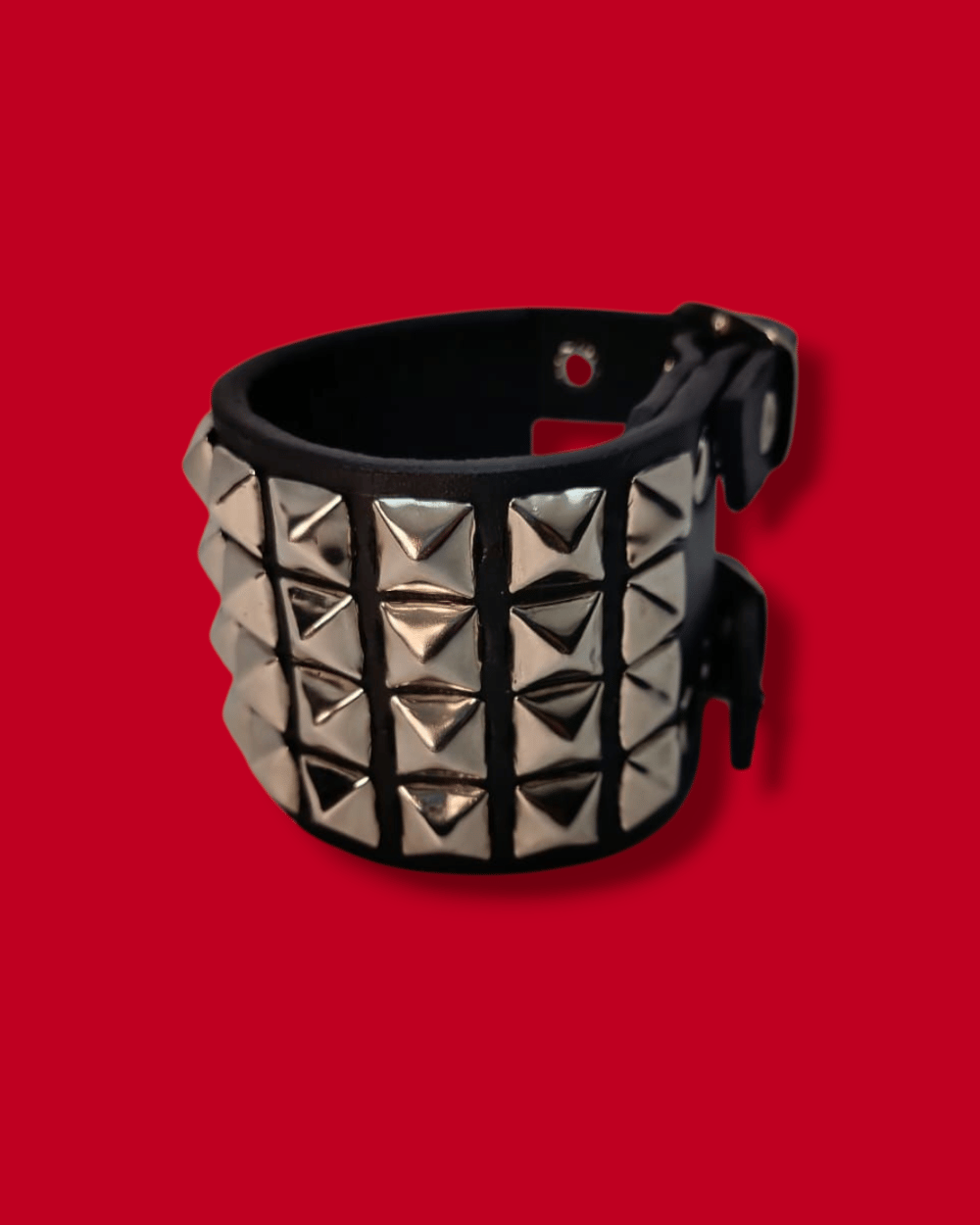 Leather Cuff with Four Rows of Pyramid Studs