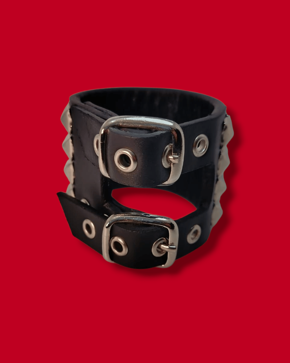Leather Cuff with Four Rows of Pyramid Studs