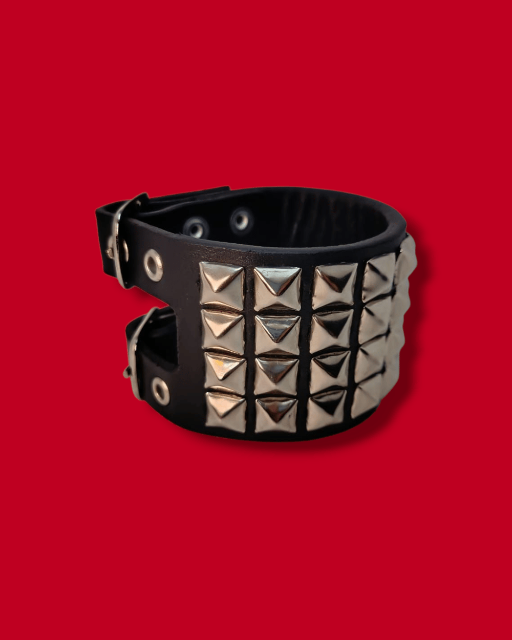 Leather Cuff with Four Rows of Pyramid Studs