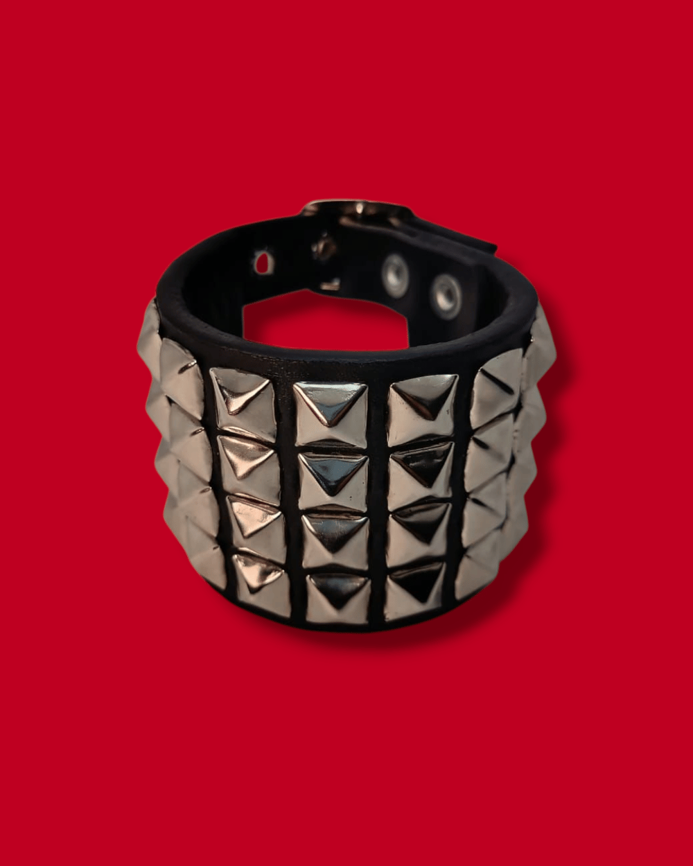 Leather Cuff with Four Rows of Pyramid Studs