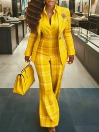 Image 1 of 2 Piece Yellow Plaid Pant Suit