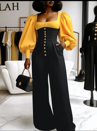 Image 1 of Black and Yellow Wide Leg Jumpsuit 