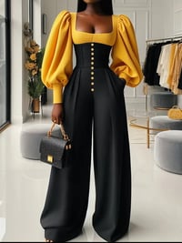 Image 2 of Black and Yellow Wide Leg Jumpsuit 