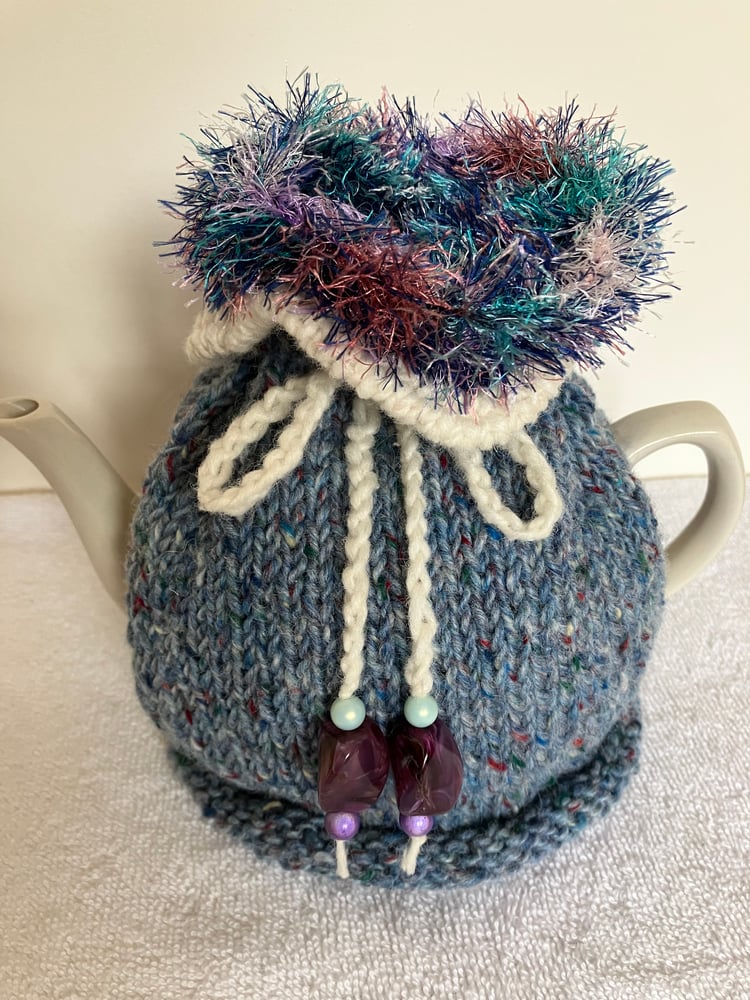 Image of medium BLUE TWEED Go On! tea cosie