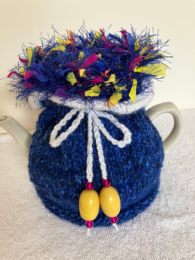 Image of medium COBALT BLUE TWEED Go On! tea cosie