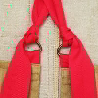 Image 10 of Ochre Denim Apron with Red Crossback Straps. Adult and Child Sizes No7
