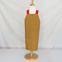 Image 7 of Ochre Denim Apron with Red Crossback Straps. Adult and Child Sizes No7