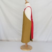 Image 8 of Ochre Denim Apron with Red Crossback Straps. Adult and Child Sizes No7