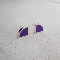 Image 2 of Small New Quarter Studs in Soft Earthy Green or Aubergine