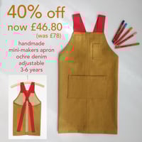 Image 15 of Ochre Denim Apron with Red Crossback Straps. Adult and Child Sizes No7
