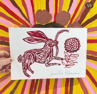 Image 3 of Red Handmade Prints / hares and robins 