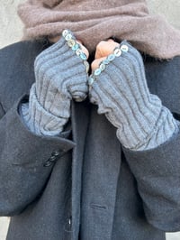 Image 1 of  Merino Wool Hand Warmers with Mother-of-Pearl Buttons grey 