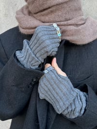 Image 2 of  Merino Wool Hand Warmers with Mother-of-Pearl Buttons grey 