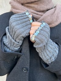 Image 3 of  Merino Wool Hand Warmers with Mother-of-Pearl Buttons grey 