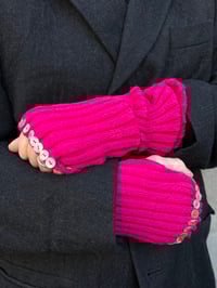 Image 1 of Merino Wool Hand Warmers with Mother-of-Pearl Buttons raspberry pink 