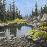 <h2>High Mountain Water Break </h2> <br />Original Artwork <br />12 x 12 <br />Oil on Panel