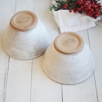 Image 11 of Pair of Handcrafted White Speckled Pottery Bowls in Modern White Glaze, Made in USA